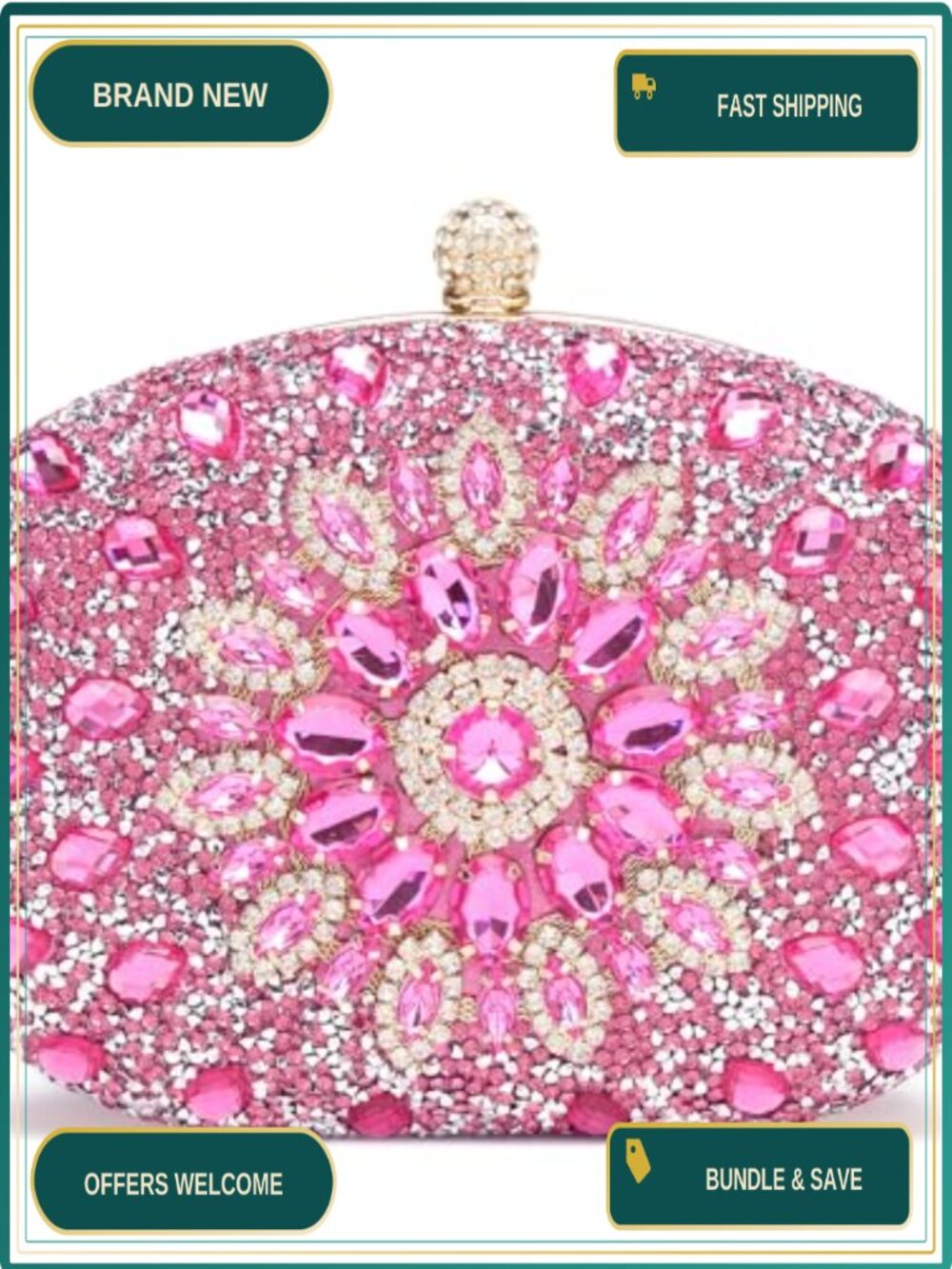 Rhinestone Evening Clutch Sparkly Glitter Purse for Wedding Party